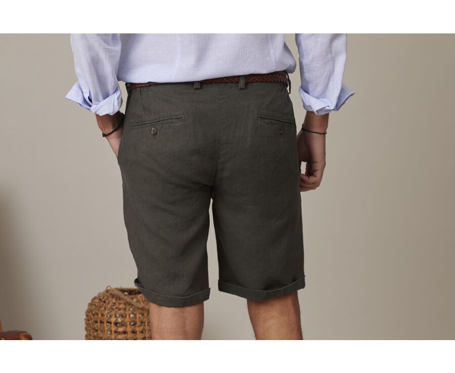 Dark Olive linen shorts - BORYS