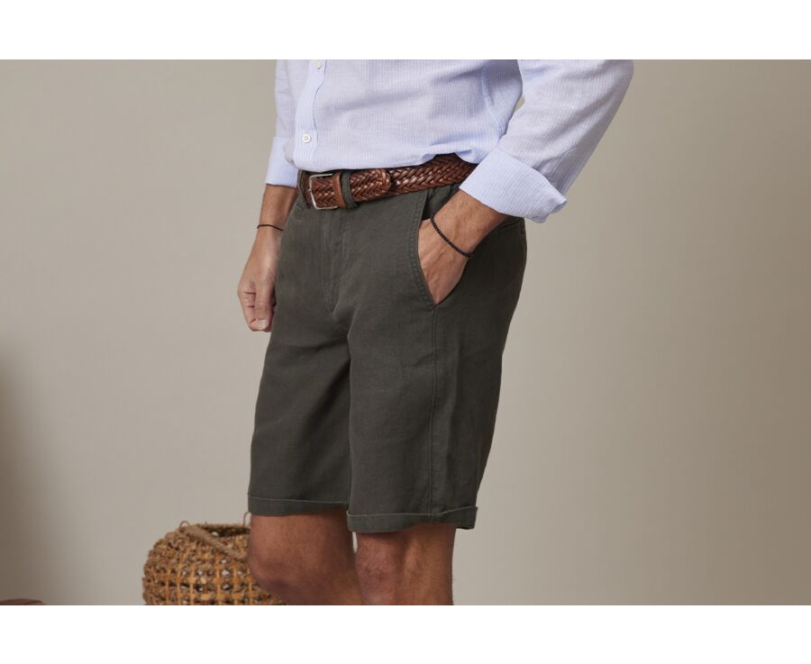 Dark Olive linen shorts - BORYS