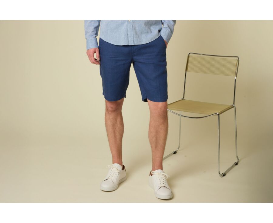 Indigo Blue Linen Bermuda Shorts - BORYS