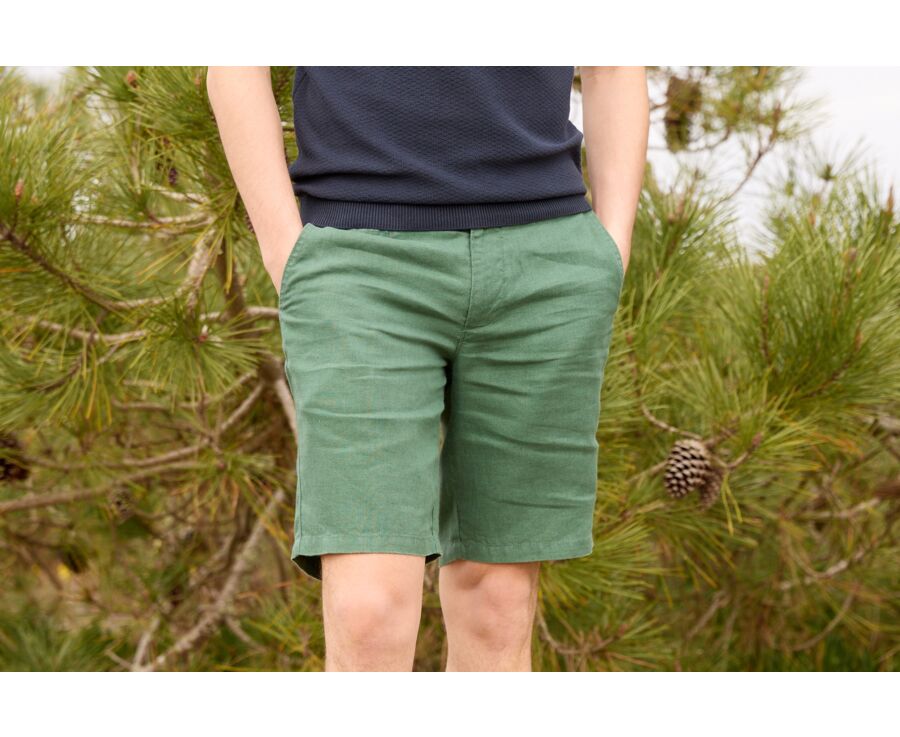 Pine Green linen shorts - BORYS