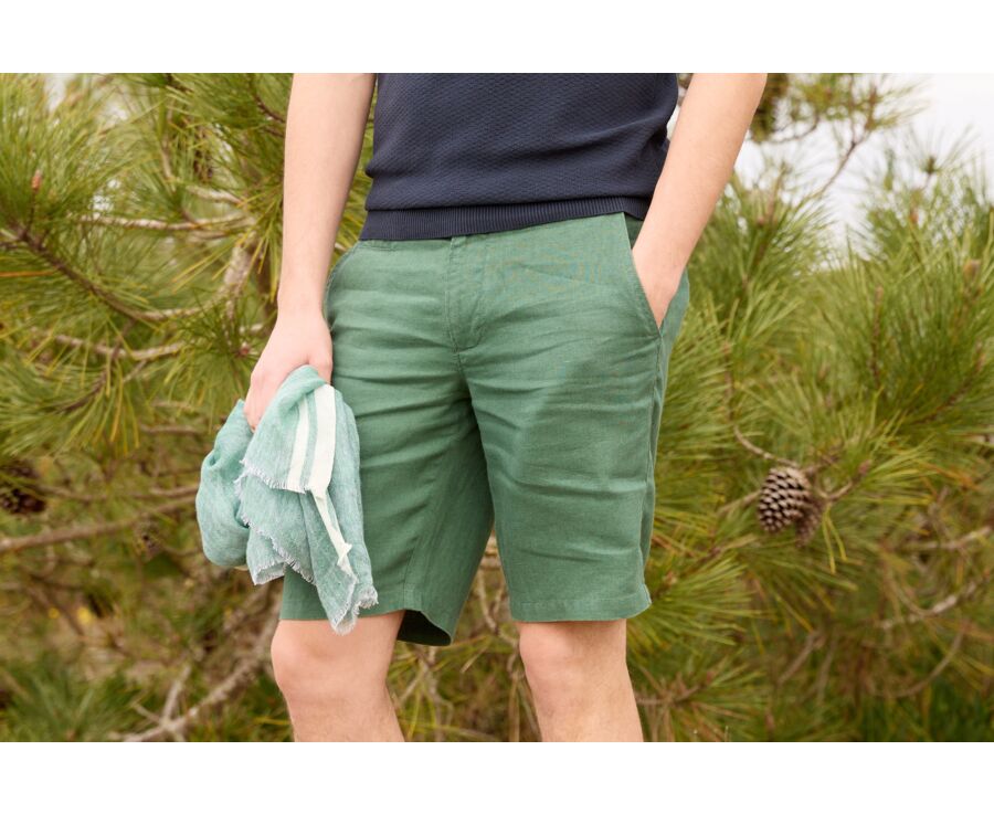 Pine Green linen shorts - BORYS