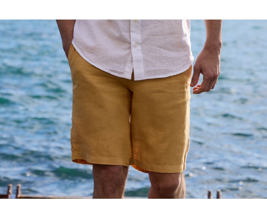 Ochre Linen Bermuda Shorts - BORYS