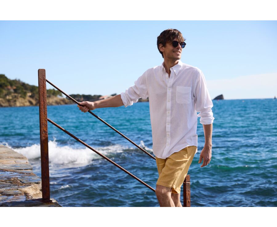 Ochre Linen Bermuda Shorts - BORYS