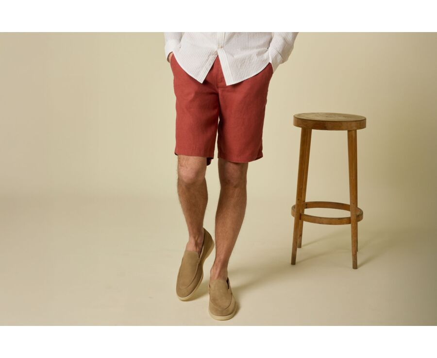Terracotta Linen Bermuda Shorts - BORYS