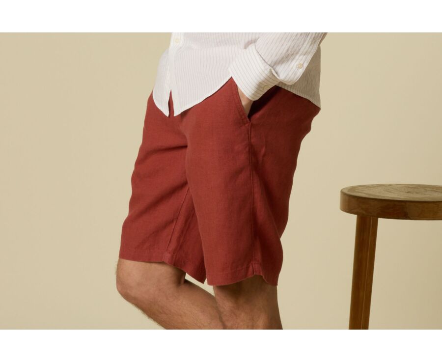 Terracotta Linen Bermuda Shorts - BORYS