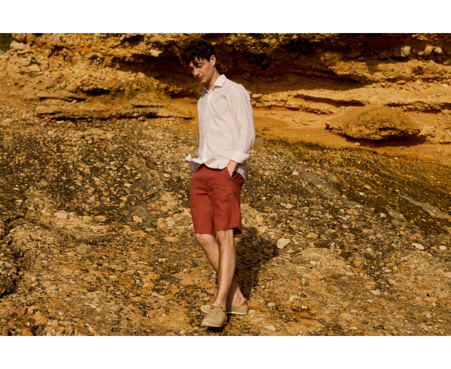 Terracotta Linen Bermuda Shorts - BORYS