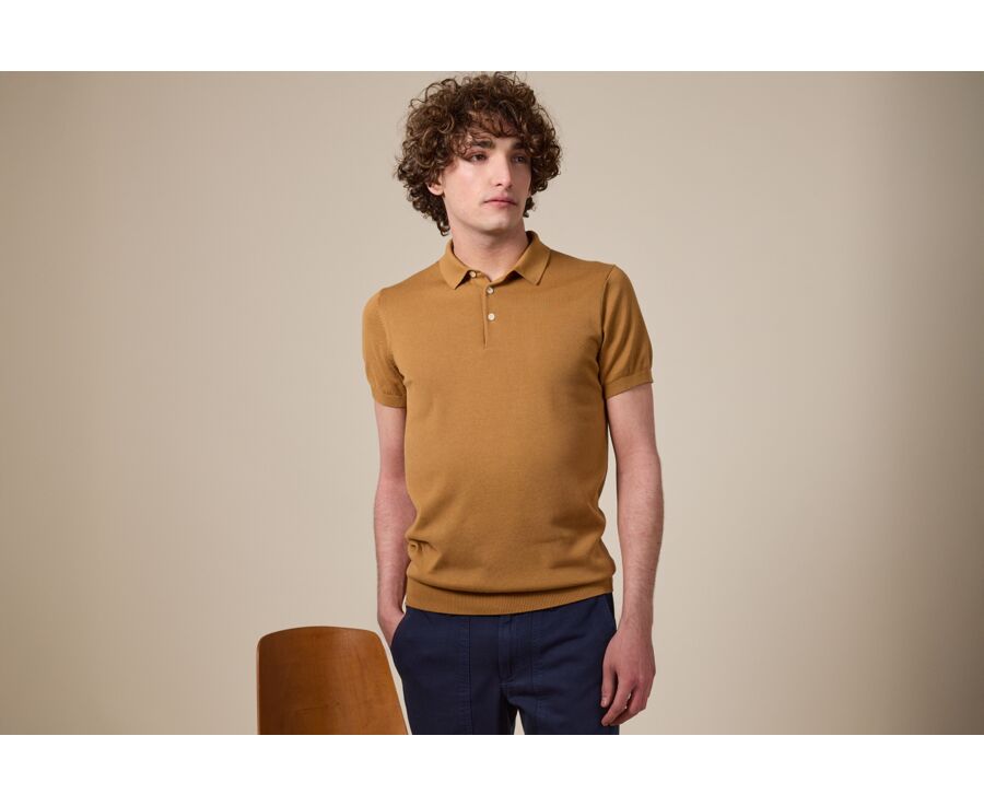 Men’s Dress Knit Polo Shirt  Camel - BRAIDEN