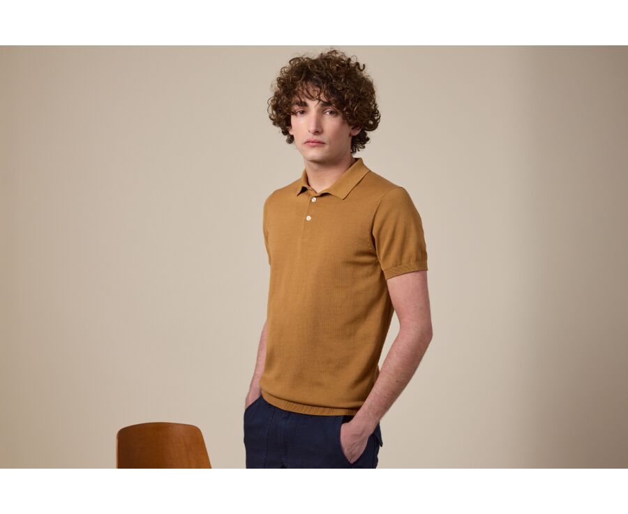 Men’s Dress Knit Polo Shirt  Camel - BRAIDEN
