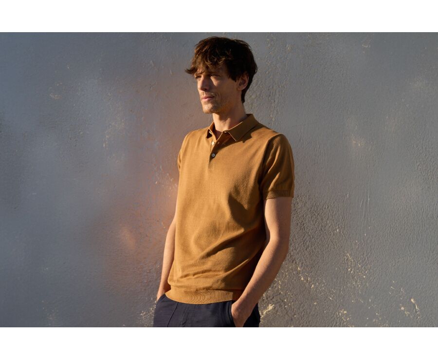 Men’s Dress Knit Polo Shirt  Camel - BRAIDEN