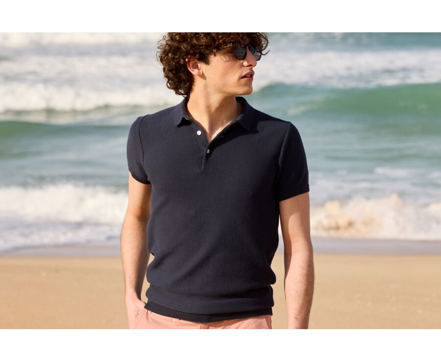 Prussian Blue men's textured polo shirt - BRAIDEN
