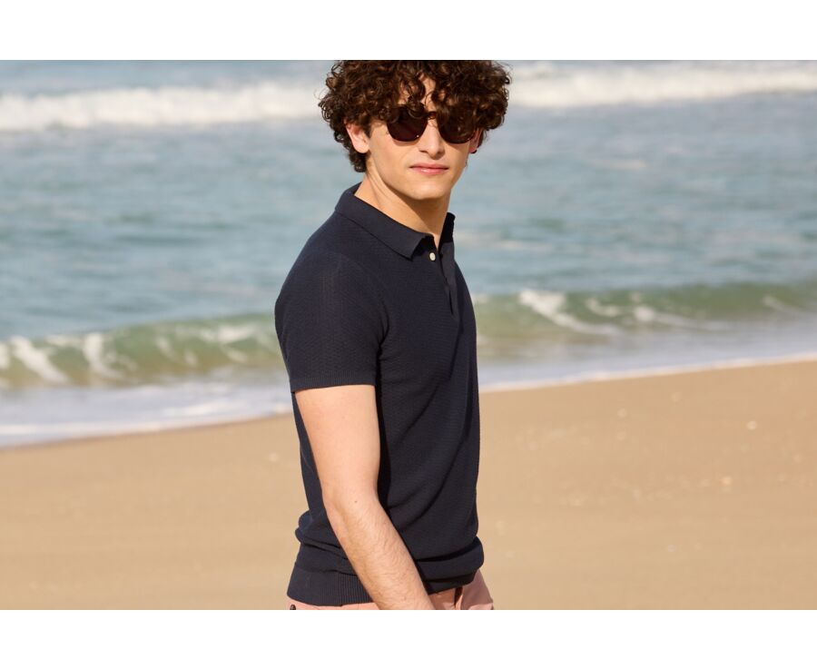 Prussian Blue men's textured polo shirt - BRAIDEN