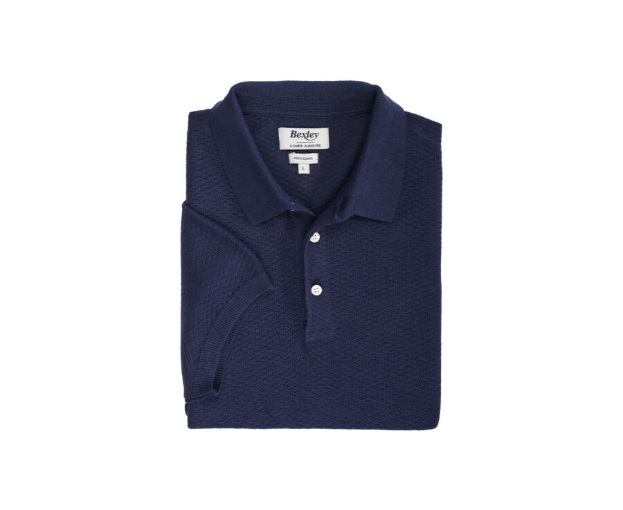 Prussian Blue men's textured polo shirt - BRAIDEN