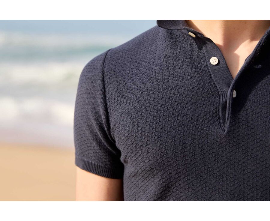 Prussian Blue men's textured polo shirt - BRAIDEN