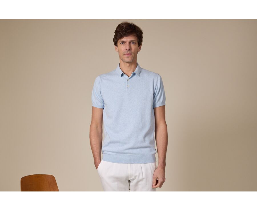 Men's light blue heathered polo - BRAIDEN