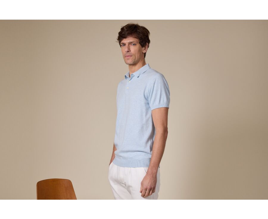 Men's light blue heathered polo - BRAIDEN