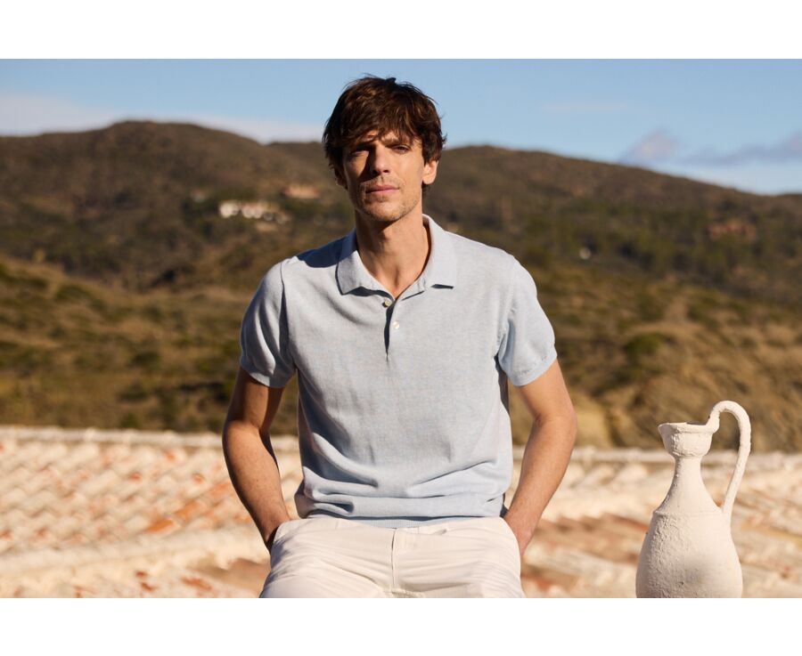 Men's light blue heathered polo - BRAIDEN
