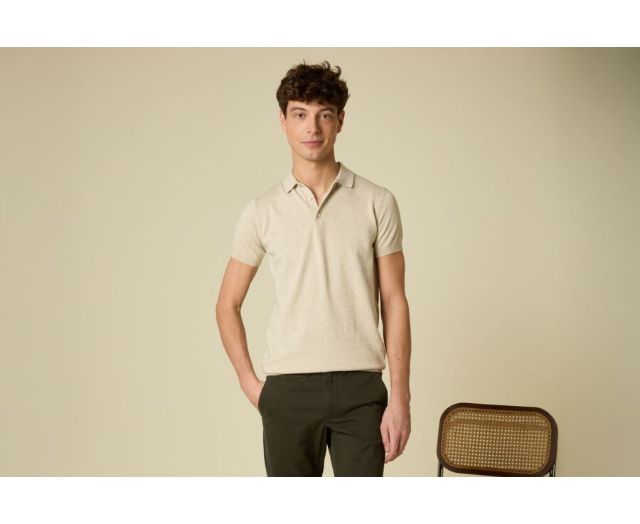 Men’s Dress Knit Polo Shirt Beige Melange - BRAIDEN