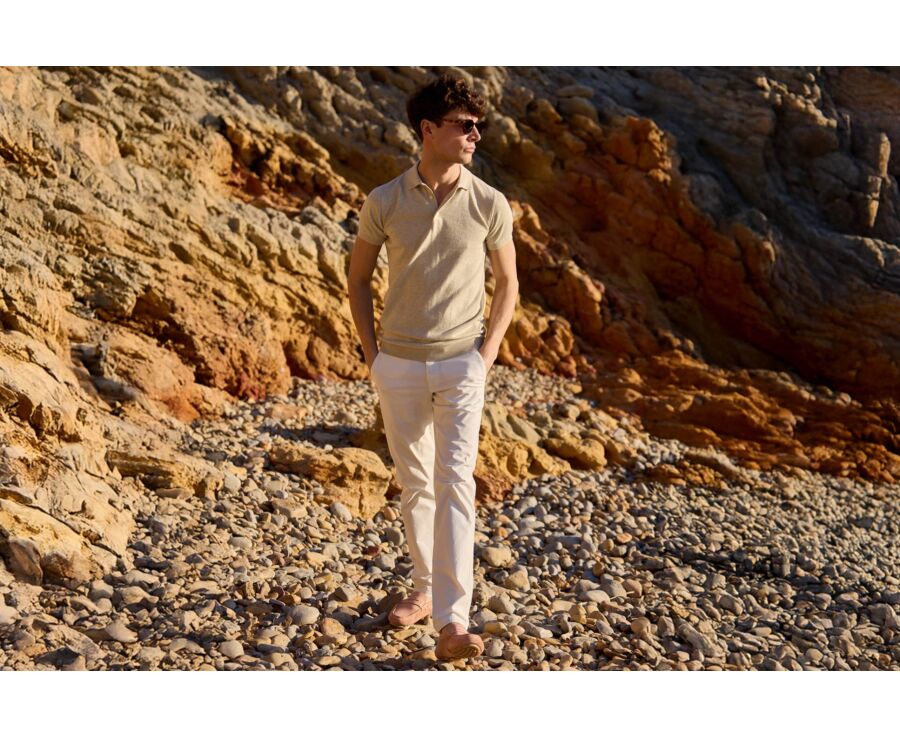 Men’s Dress Knit Polo Shirt Beige Melange - BRAIDEN