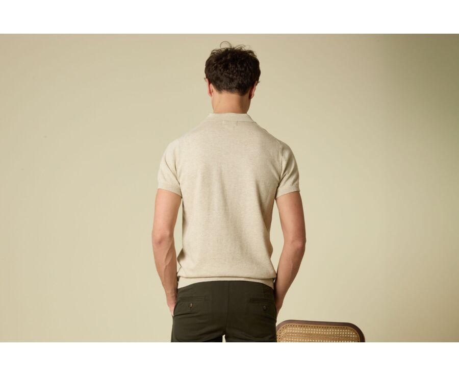 Men’s Dress Knit Polo Shirt Beige Melange - BRAIDEN