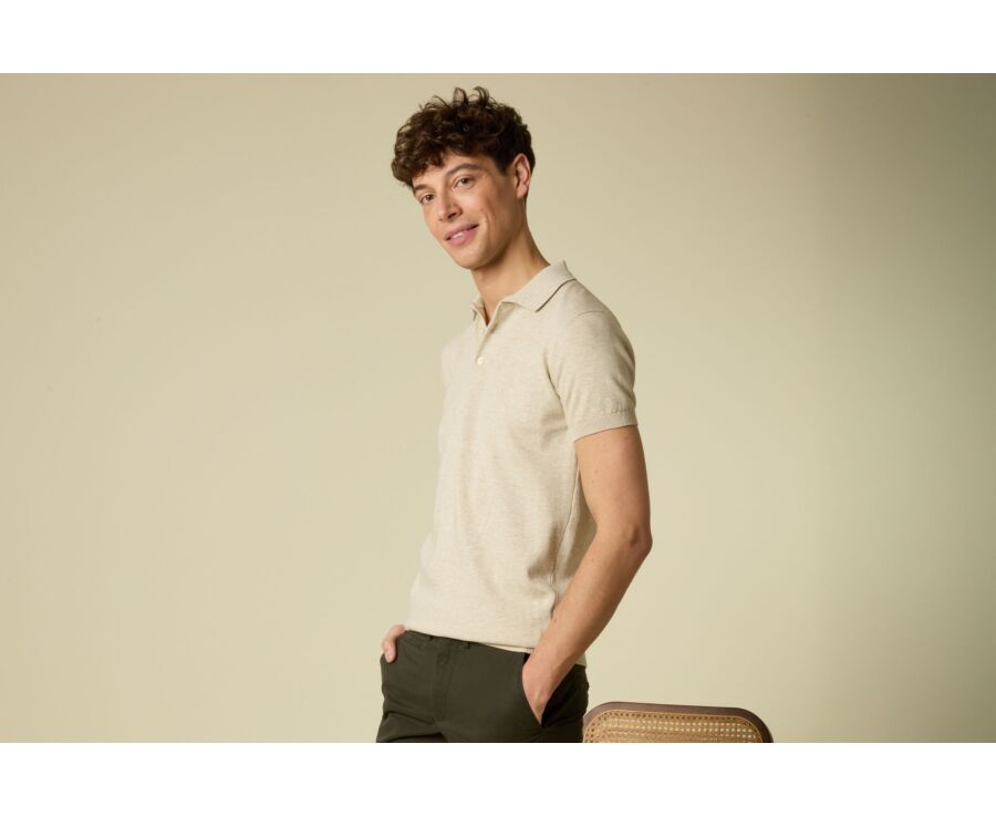 Men’s Dress Knit Polo Shirt Beige Melange - BRAIDEN