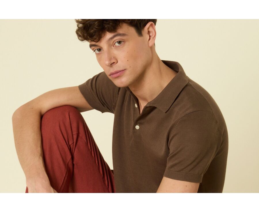 Men’s Dress Knit Polo Shirt Cocoa - BRAIDEN