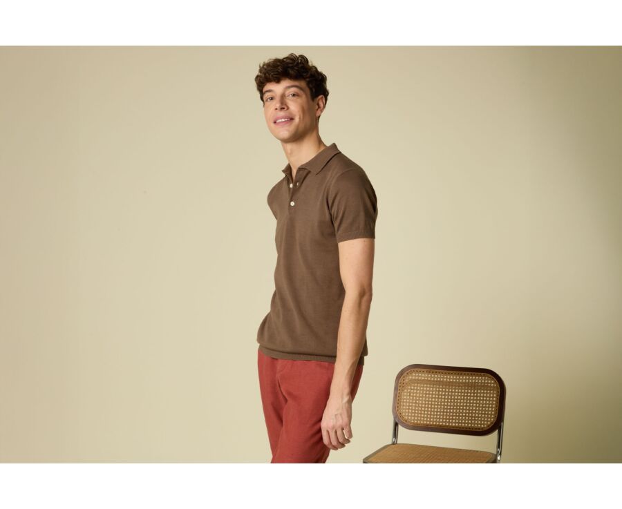 Men’s Dress Knit Polo Shirt Cocoa - BRAIDEN