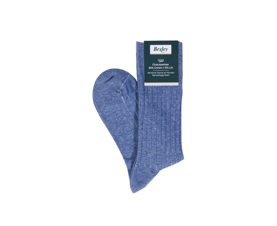 Men's Middle Blue melange cotton linen socks
