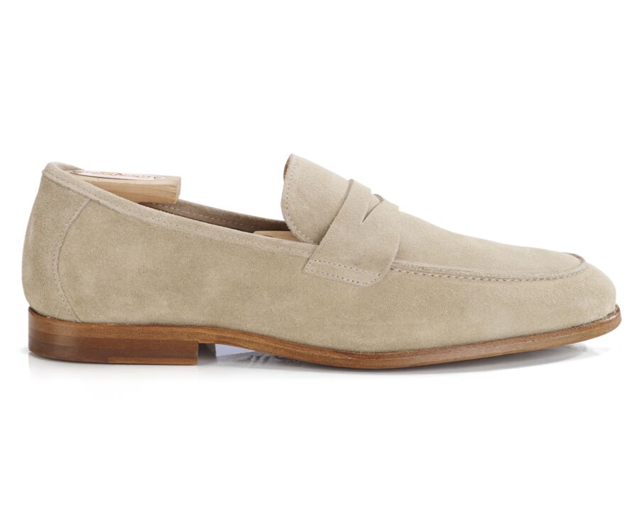 Dark Beige Suede Men's penny loafers - DERVIO