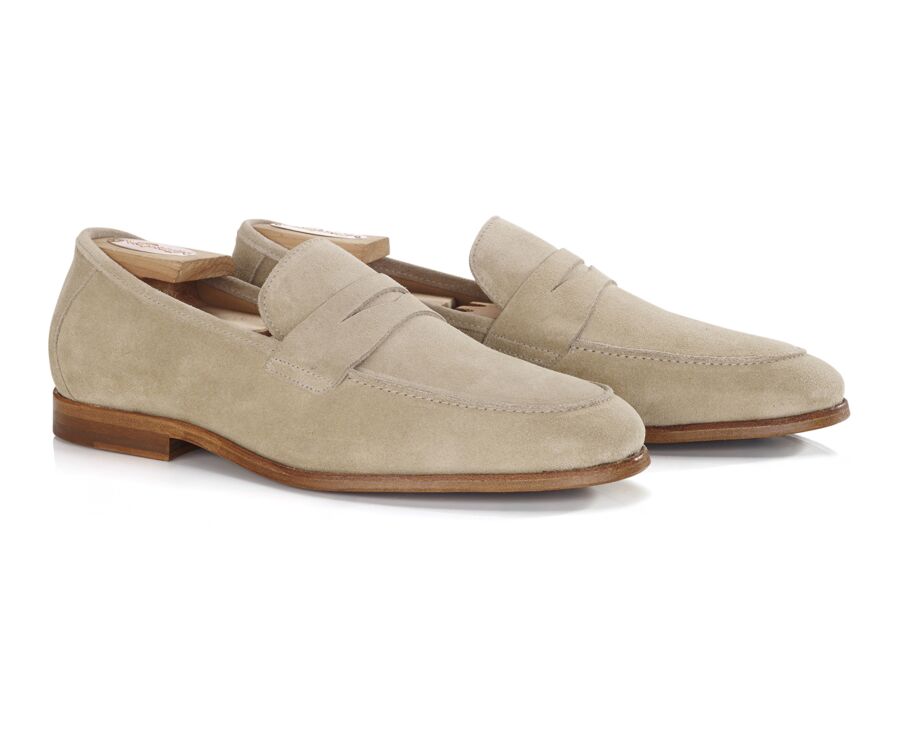 Dark Beige Suede Men's penny loafers - DERVIO