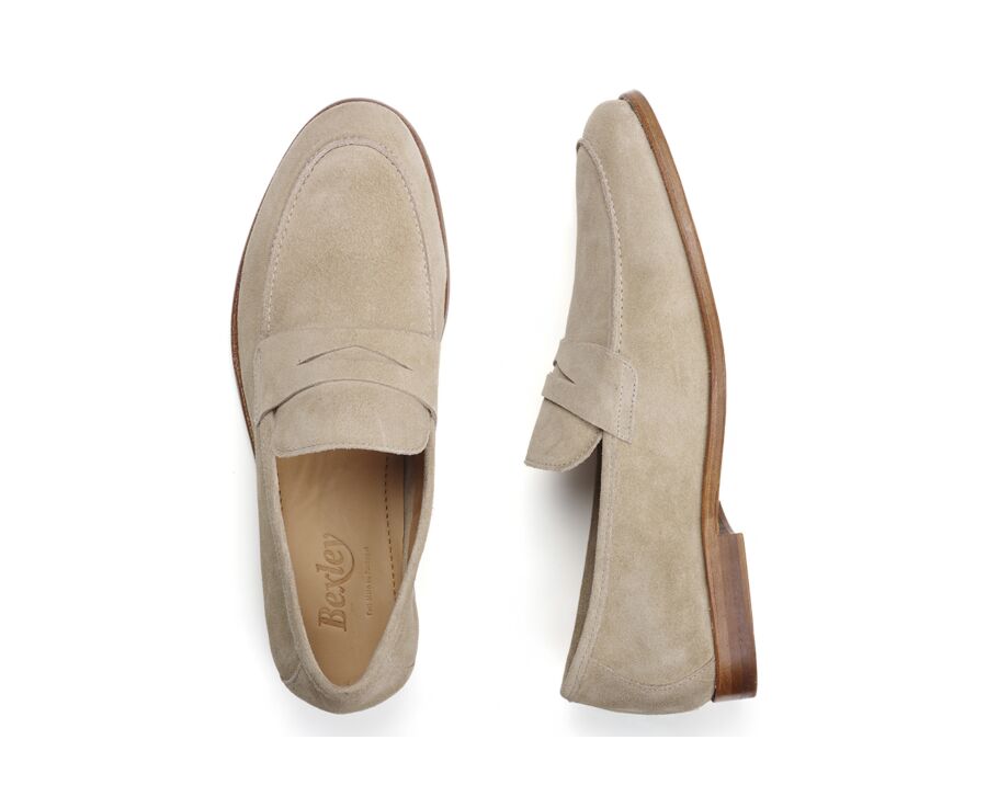 Dark Beige Suede Men's penny loafers - DERVIO
