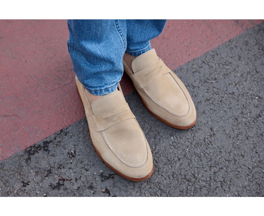 Dark Beige Suede Men's penny loafers - DERVIO