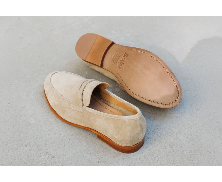 Dark Beige Suede Men's penny loafers - DERVIO