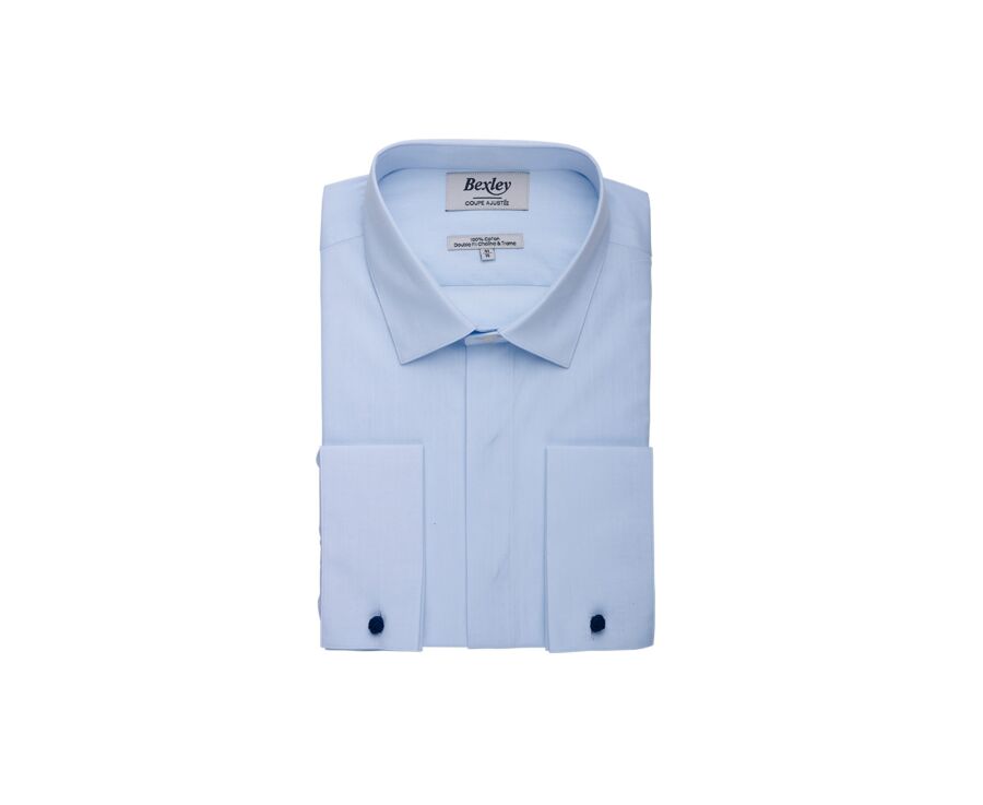 Pale Blue shirt with French cuffs and covered placket - OLIVIO