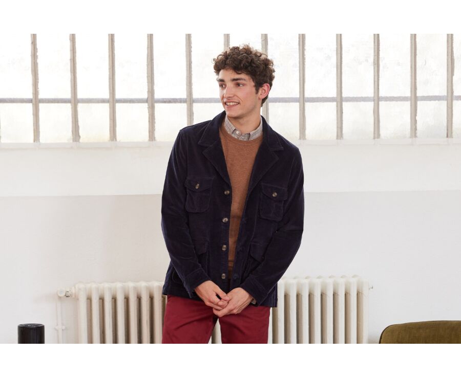 Men's Navy corduroy safari jacket - FLORENCIEN