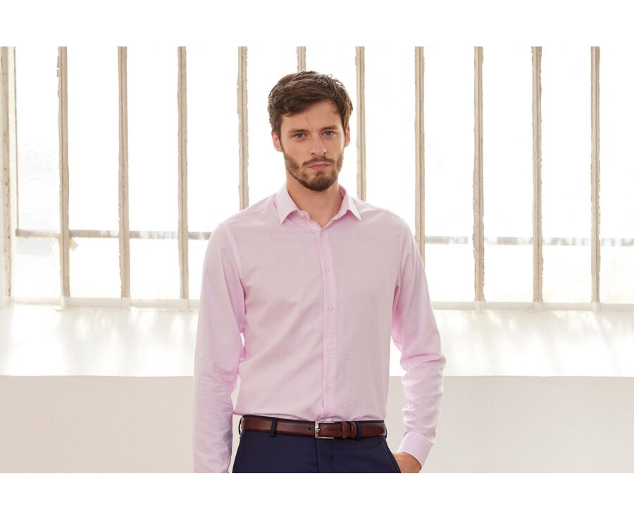 White with light pink check men's twill shirt - MARTINIEN