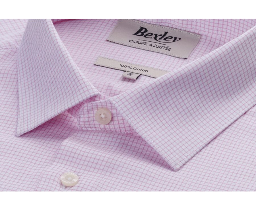 White with light pink check men's twill shirt - MARTINIEN