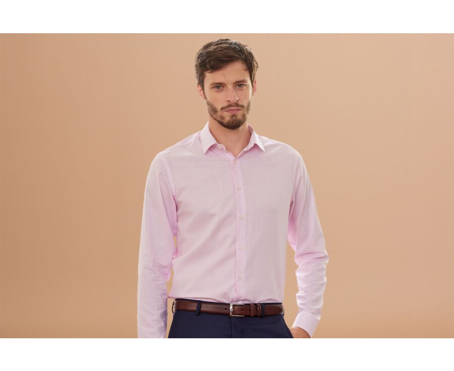 White with light pink check men's twill shirt - MARTINIEN