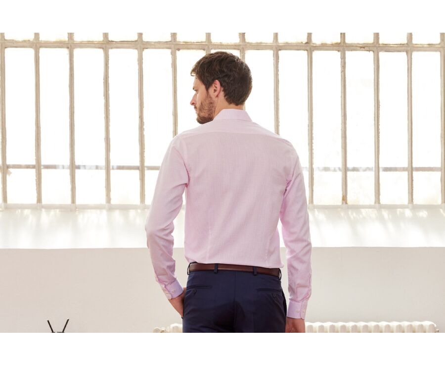 White with light pink check men's twill shirt - MARTINIEN