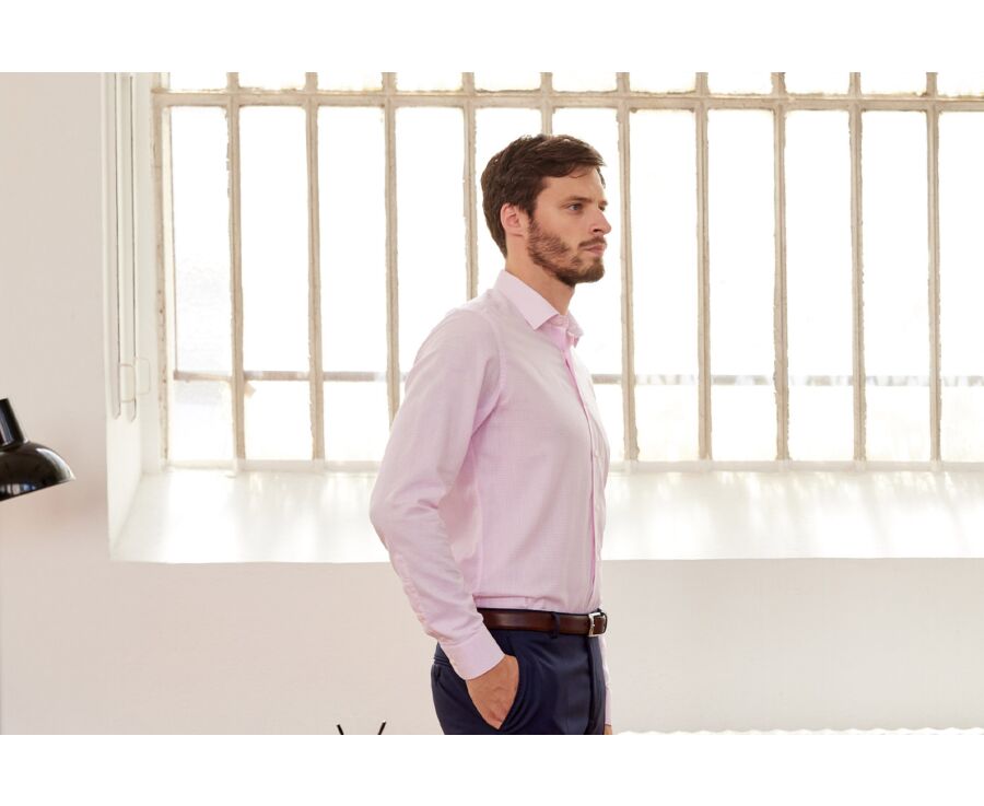 White with light pink check men's twill shirt - MARTINIEN