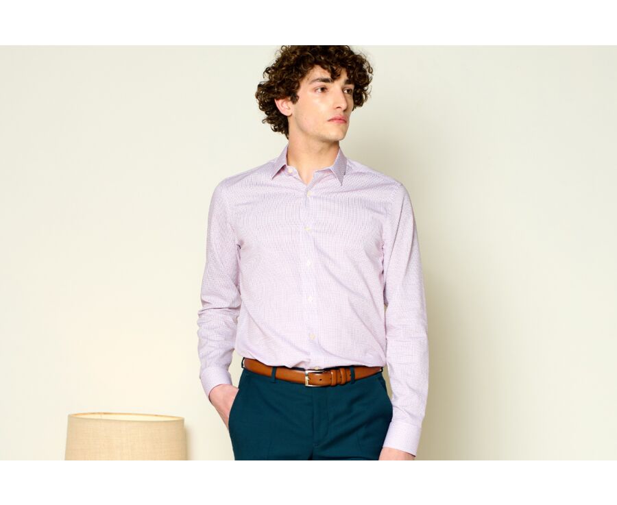 White with Burgundy check men's twill shirt - MARTINIEN