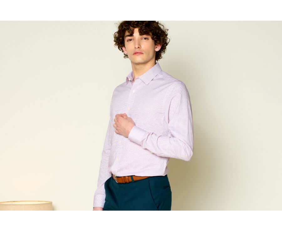 White with Burgundy check men's twill shirt - MARTINIEN