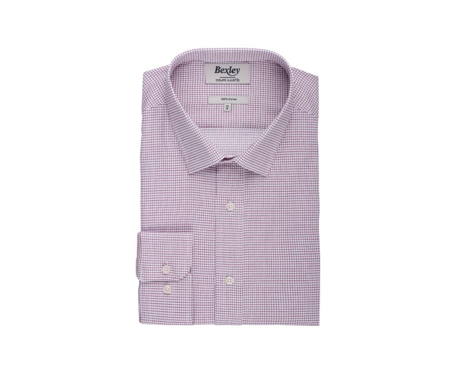 White with Burgundy check men's twill shirt - MARTINIEN