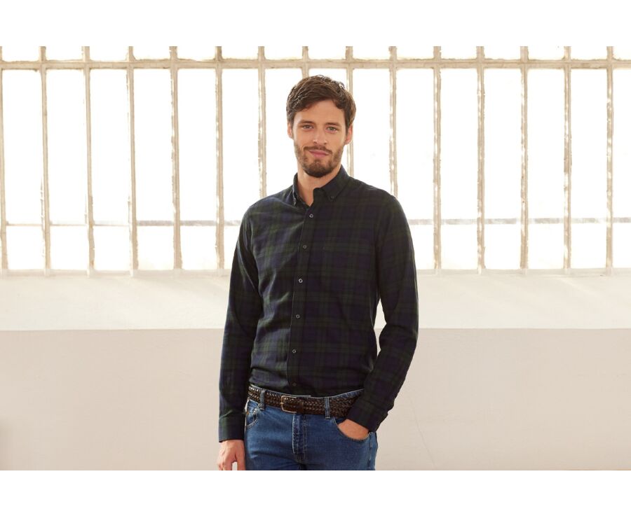 Navy & Dark Green Flannel shirt - Pocket - ANDRICK