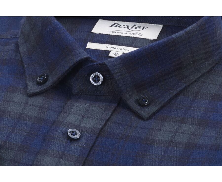 Navy & Dark Green Flannel shirt - Pocket - ANDRICK