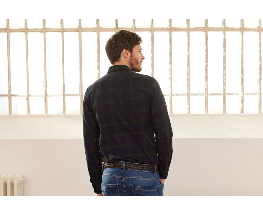 Navy & Dark Green Flannel shirt - Pocket - ANDRICK