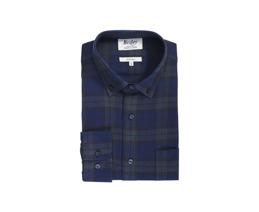 Navy & Dark Green Flannel shirt - Pocket - ANDRICK