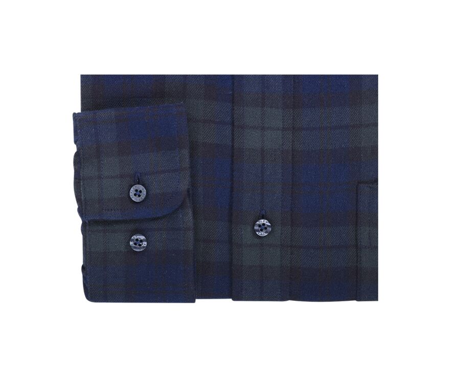 Navy & Dark Green Flannel shirt - Pocket - ANDRICK