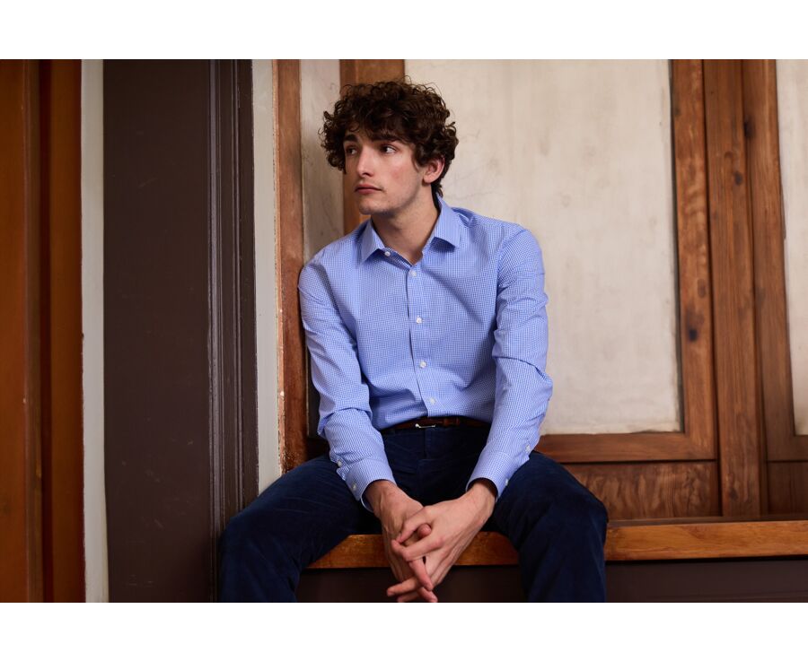 Light Blue & White Cotton shirt - Straight collar - VALAIRE