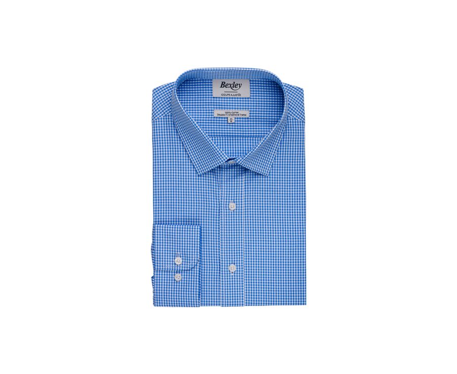 Light Blue & White Cotton shirt - Straight collar - VALAIRE