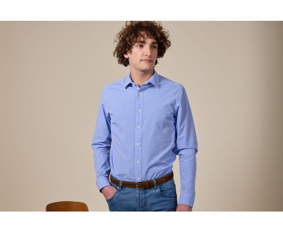 Light Blue & White Cotton shirt - Straight collar - VALAIRE